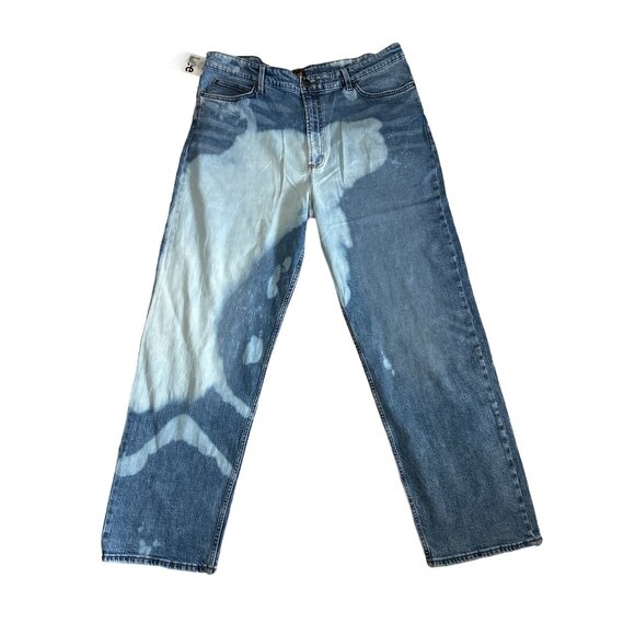 NWT LEE Loose Bleached Jeans Straight 90’s Jeans Fit Tie Dye Blue White Rare 38x - Picture 1 of 6